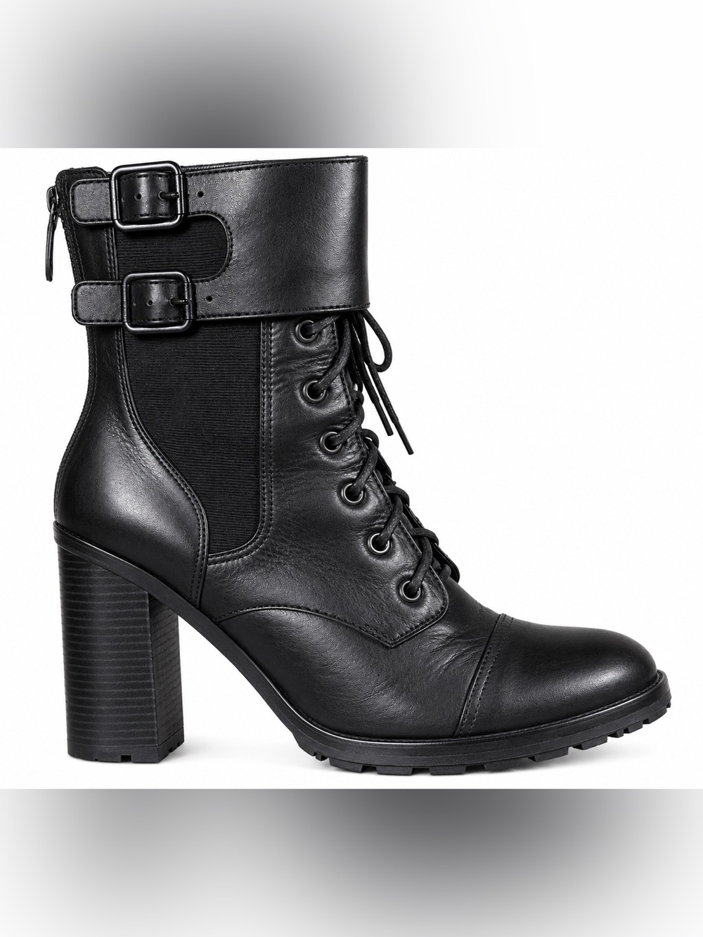 Tory Burch Luxury Black Leather Lace-Up Buckle Block-Heel Ankle Boots